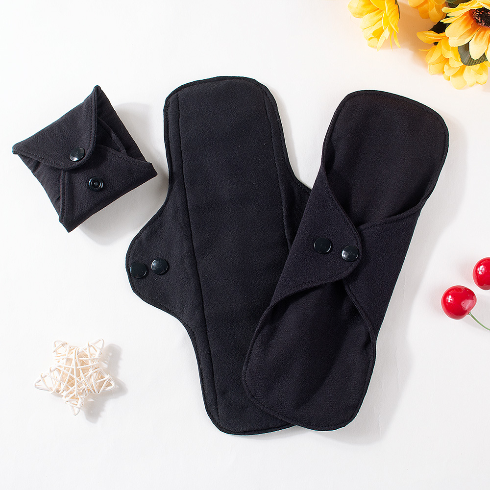 Cloth Pad Reusable - 1 PC สีดําผ้าฝ้ายสุขาภิบาล Pad สุภาพสตรีผ้าประจําเดือนล้างทําความสะอาดได้ประจําเดือน Pads